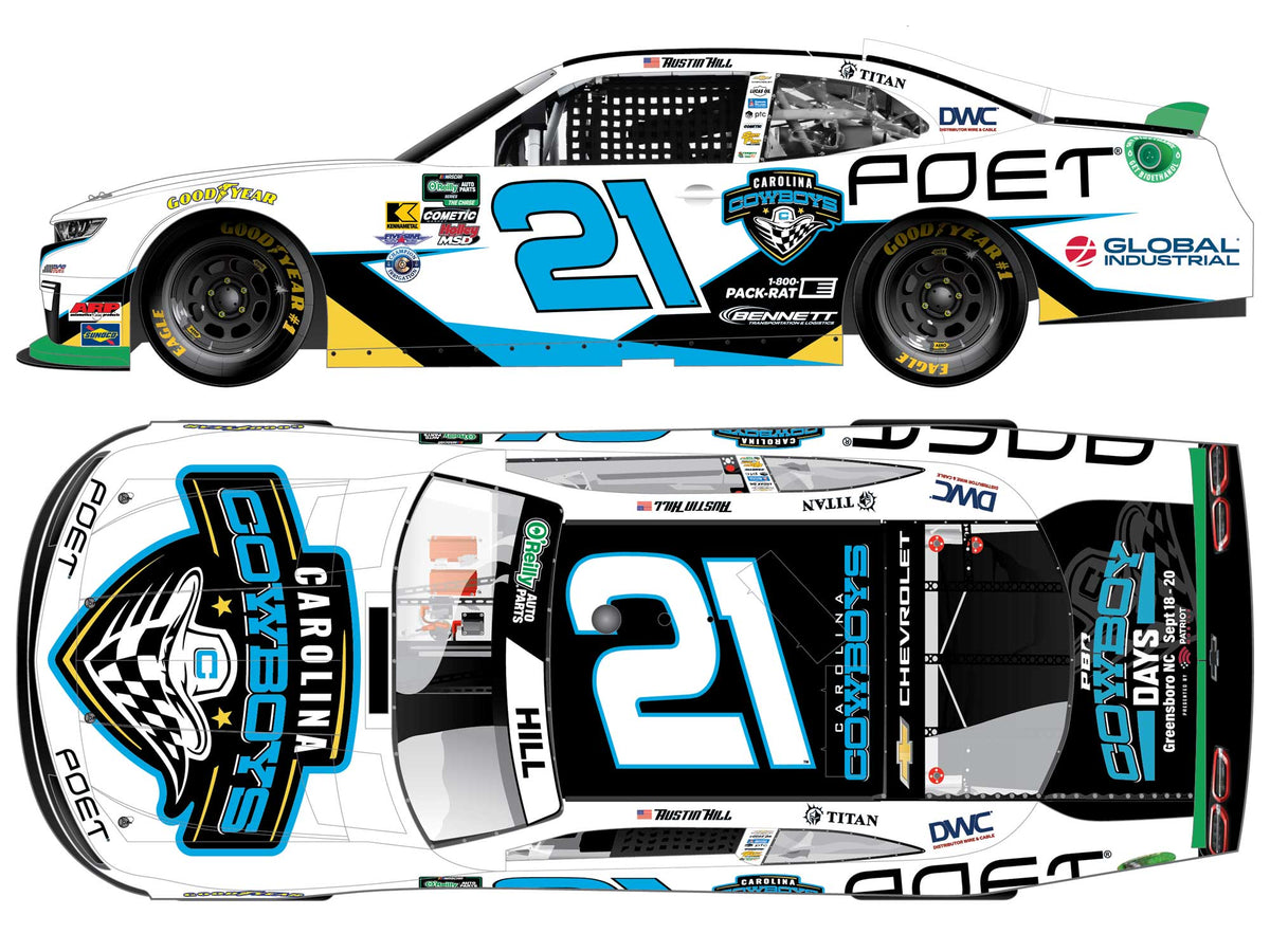 AUSTIN HILL AUTOGRAPHED 2026 CAROLINA COWBOYS 1:24 NASCAR DIECAST